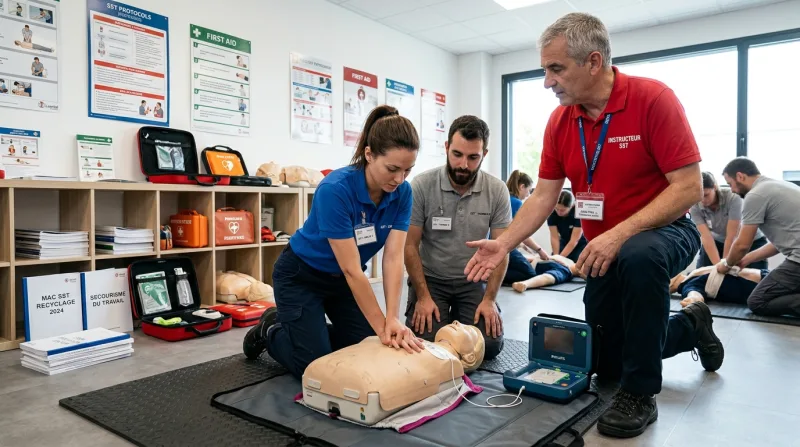 Salariés d'entreprise en cours de formation MAC SST à Bezons Salariés d'entreprise en cours de formation MAC SST à Bezons